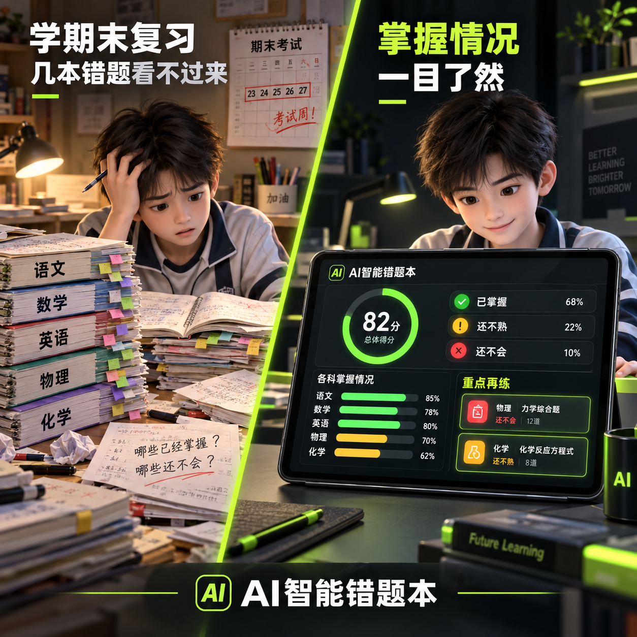 第5张：集中回顾错题。查看尚未标记掌握的题目，回顾错因，再自主记录掌握情况。